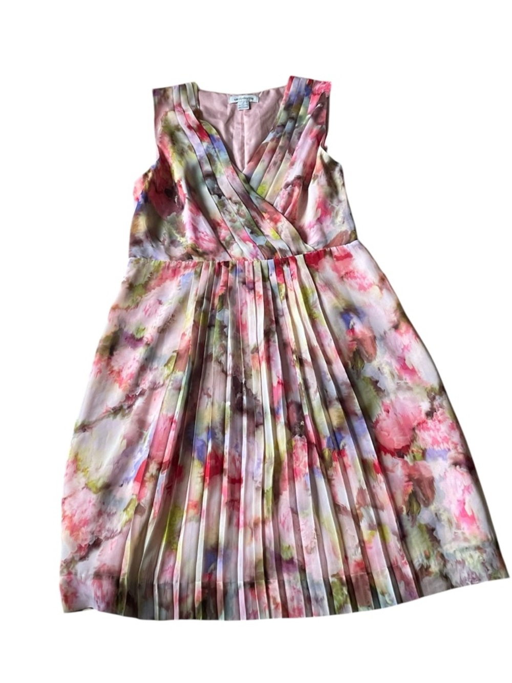 Liz Claiborne Watercolor Floral Pleated Midi Dress - Size 12